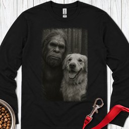 Bigfoot And Golden Retriever Selfie Long Sleeve Shirt Gift For Dog Lover