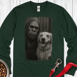 Bigfoot And Golden Retriever Selfie Long Sleeve Shirt Gift For Dog Lover