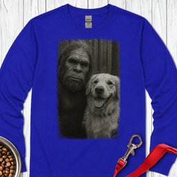 Bigfoot And Golden Retriever Selfie Long Sleeve Shirt Gift For Dog Lover