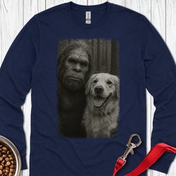 Bigfoot And Golden Retriever Selfie Long Sleeve Shirt Gift For Dog Lover