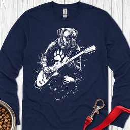 Boxer Guitar Long Sleeve Shirt Gift For Dog Lover