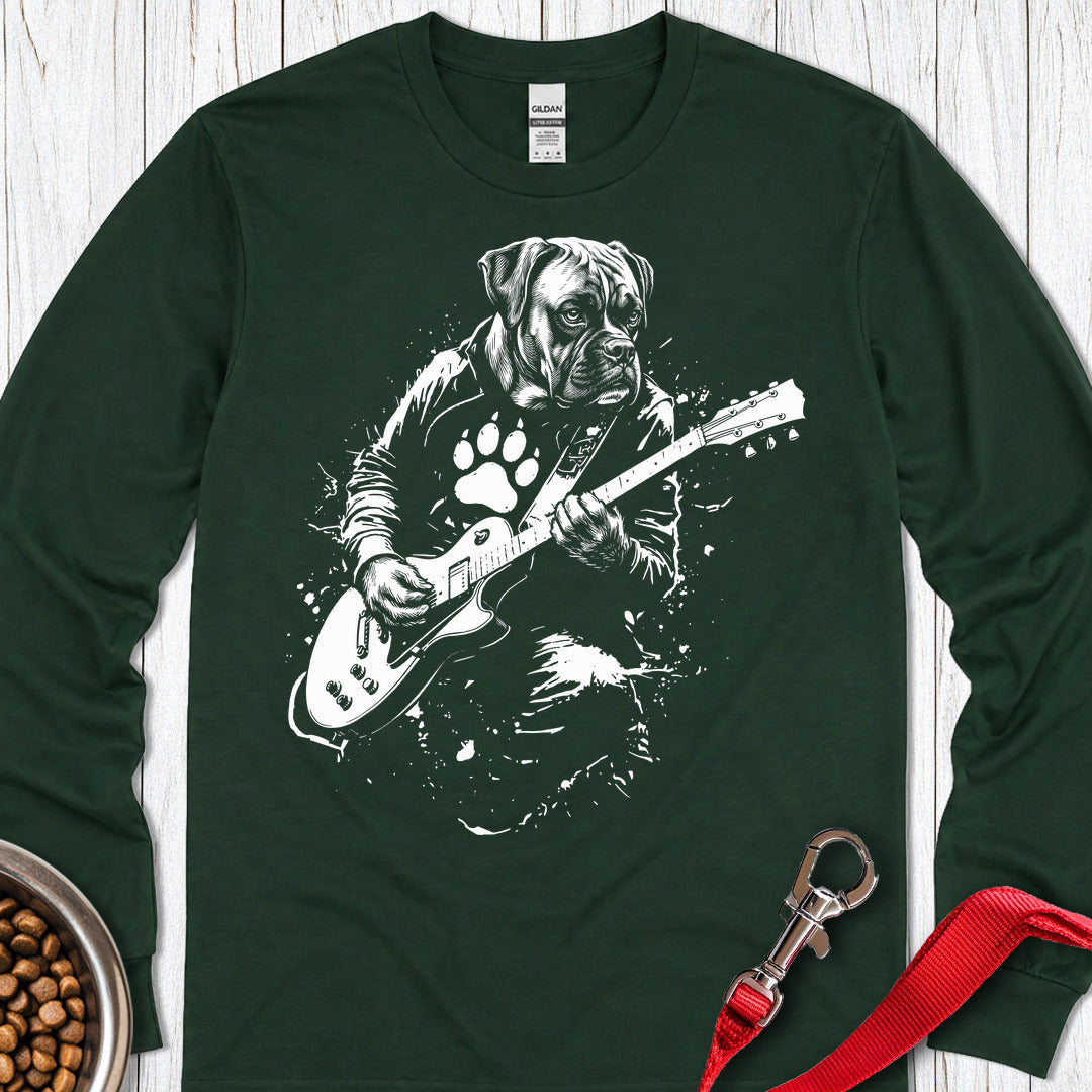 Boxer Guitar Long Sleeve Shirt Gift For Dog Lover