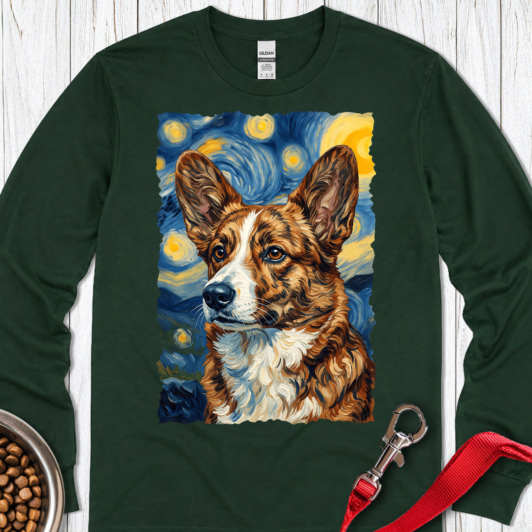 Cardigan Welsh Corgi Red Brindle Van Gogh Long Sleeve Shirt Gift For Dog Lover