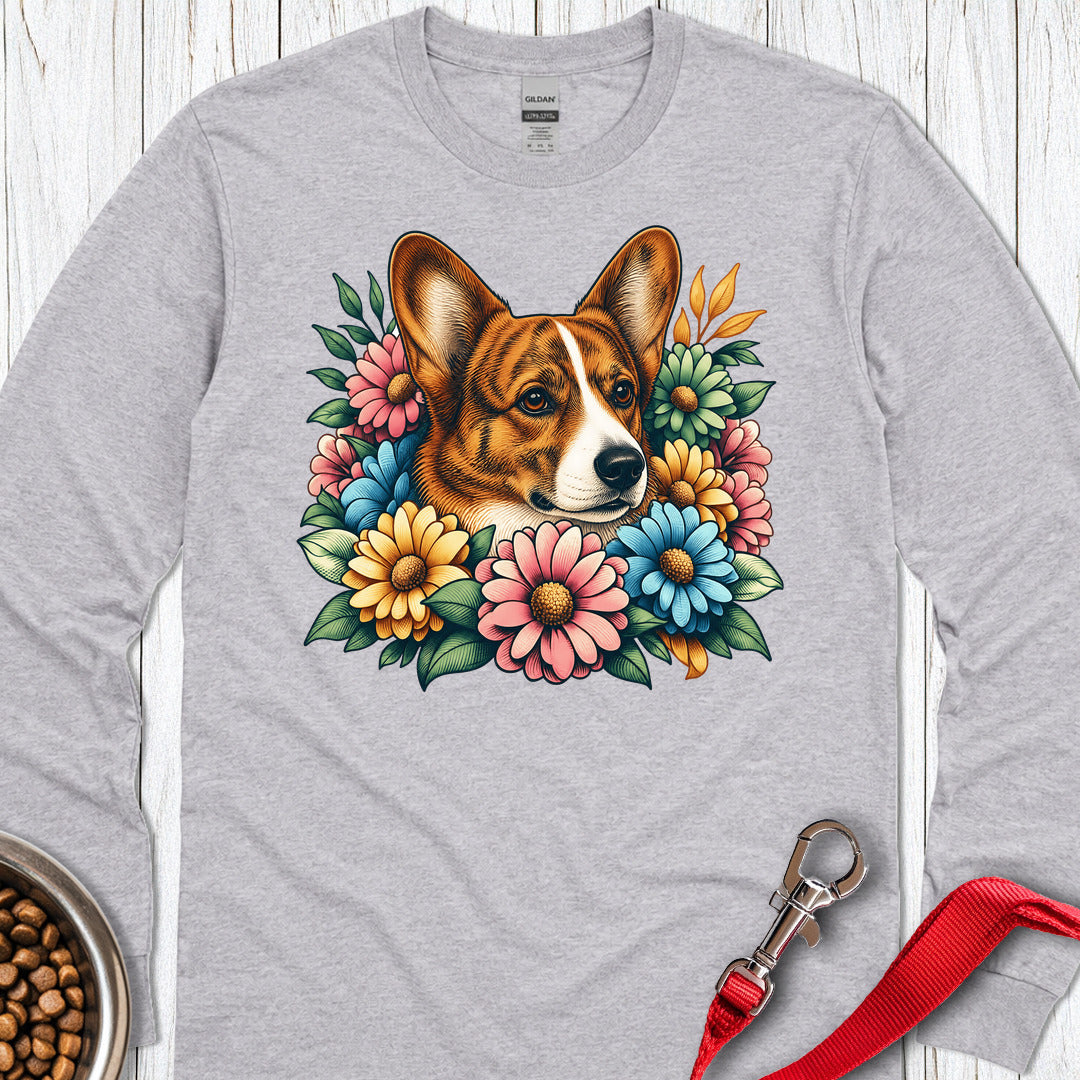 Cardigan Welsh Corgi Red Brindle Flowers Long Sleeve Shirt Gift For Dog Lover