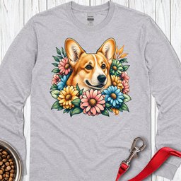 Cardigan Welsh Corgi Red Flowers Long Sleeve Shirt Gift For Dog Lover