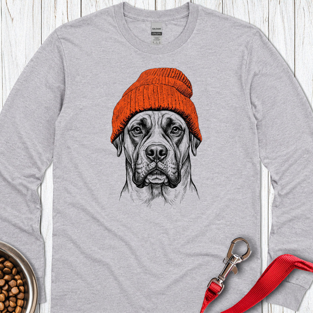 Boxer Beanie Long Sleeve Shirt Gift For Dog Lover