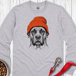 Boxer Beanie Long Sleeve Shirt Gift For Dog Lover