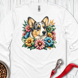 Cardigan Welsh Corgi Blue Merle Flowers Long Sleeve Shirt Gift For Dog Lover