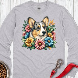 Cardigan Welsh Corgi Blue Merle Flowers Long Sleeve Shirt Gift For Dog Lover
