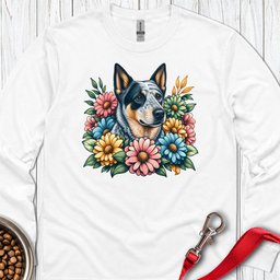 Blue Heeler Floral Long Sleeve Shirt Gift For Dog Lover