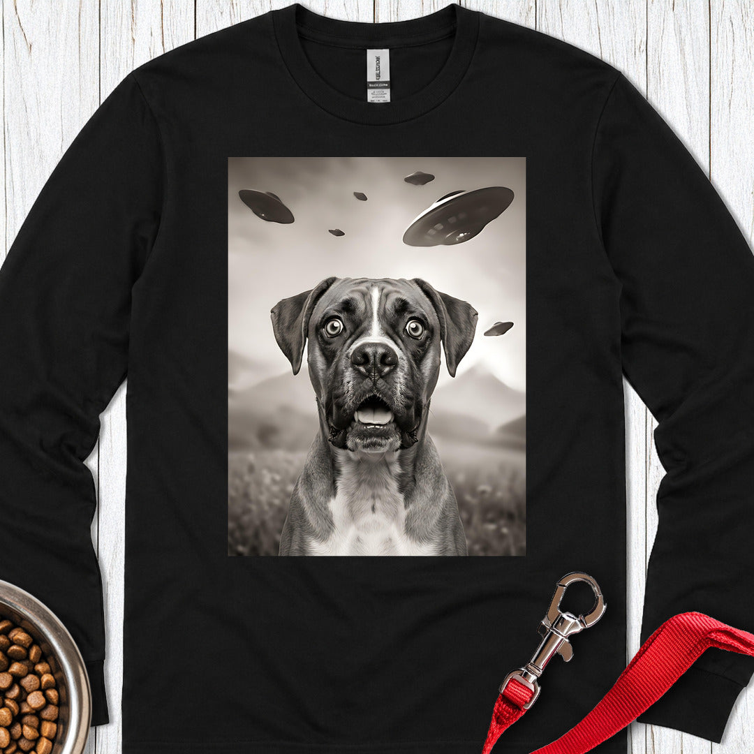 Boxer Ufo Long Sleeve Shirt Gift For Dog Lover