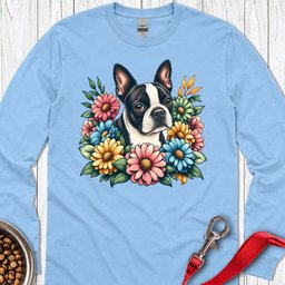 Boston Terrier Flower Wreath Long Sleeve Shirt Gift For Dog Lover