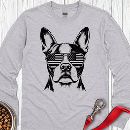 Boston Terrier Flag Shades Long Sleeve Shirt Gift For Dog Lover