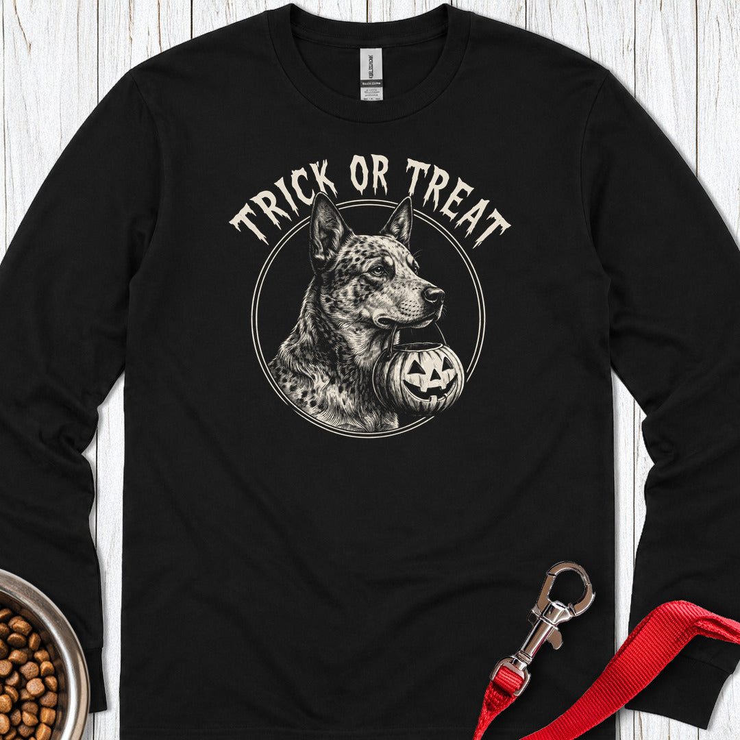 Blue Heeler Trick Or Treat Halloween Long Sleeve Shirt Gift For Dog Lover