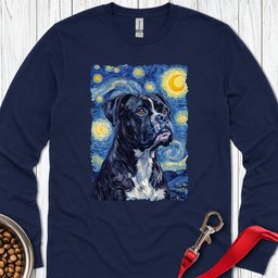 Black Boxer Van Gogh Long Sleeve Shirt Gift For Dog Lover