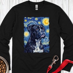 Black Boxer Van Gogh Long Sleeve Shirt Gift For Dog Lover
