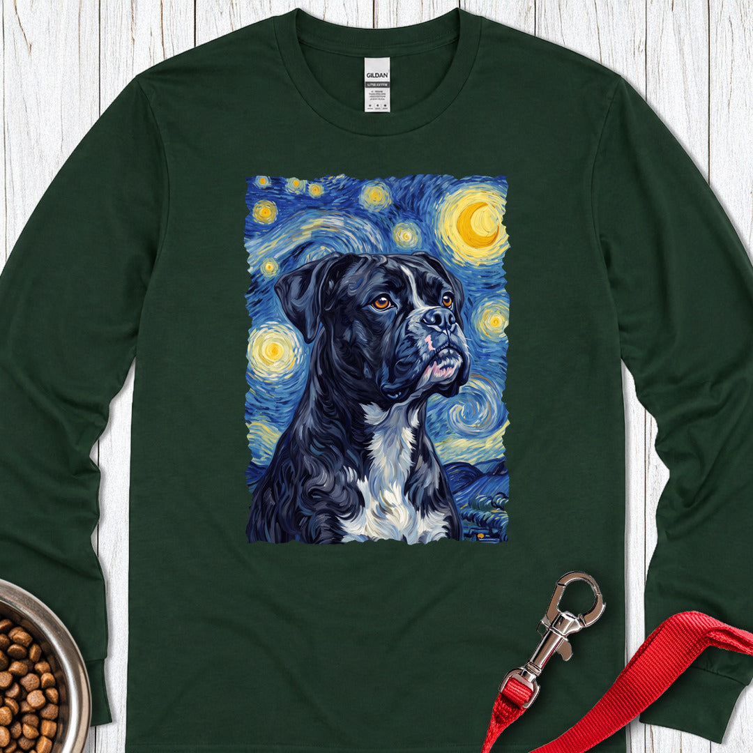 Black Boxer Van Gogh Long Sleeve Shirt Gift For Dog Lover