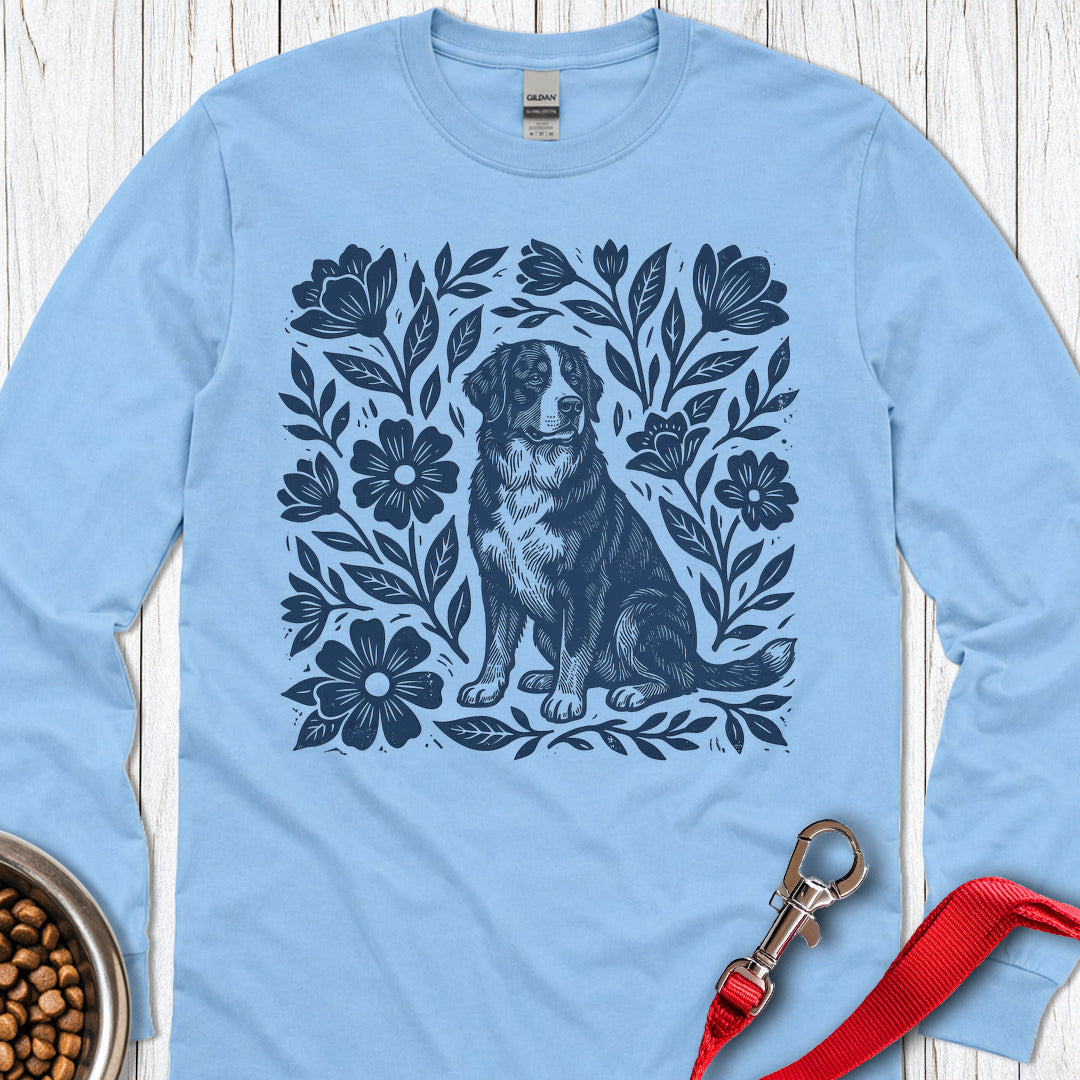 Bernese Mountain Dog Linocut Long Sleeve Shirt Gift For Dog Lover