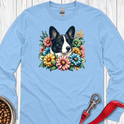 Cardigan Welsh Corgi Black And White Flower Wreath Long Sleeve Shirt Gift For Dog Lover