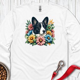 Cardigan Welsh Corgi Black And White Flower Wreath Long Sleeve Shirt Gift For Dog Lover