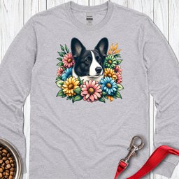 Cardigan Welsh Corgi Black And White Flower Wreath Long Sleeve Shirt Gift For Dog Lover