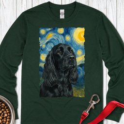 Black Cocker Spaniel Starry Night Long Sleeve Shirt Gift For Dog Lover