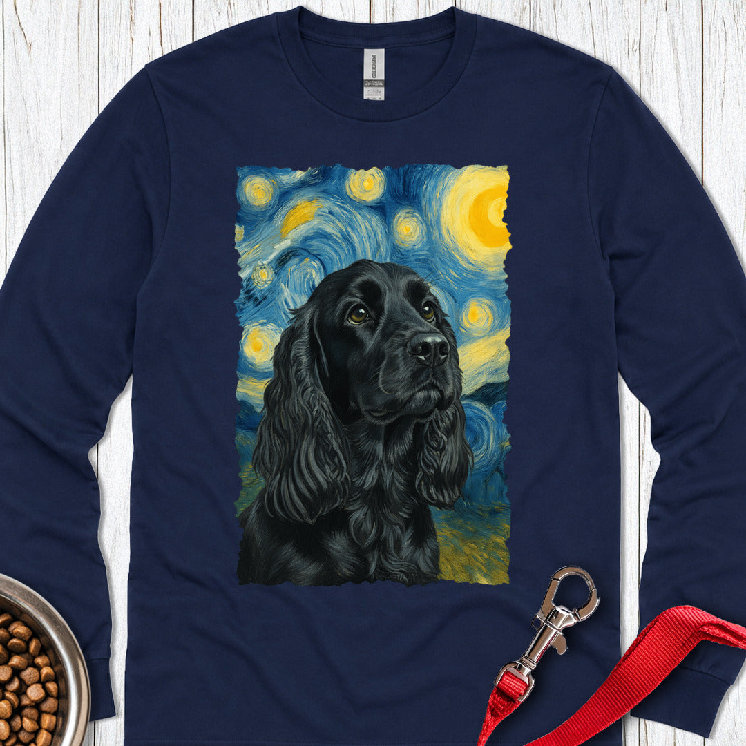 Black Cocker Spaniel Starry Night Long Sleeve Shirt Gift For Dog Lover