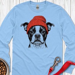 Boston Terrier Beanie Long Sleeve Shirt Gift For Dog Lover