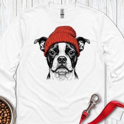 Boston Terrier Beanie Long Sleeve Shirt Gift For Dog Lover