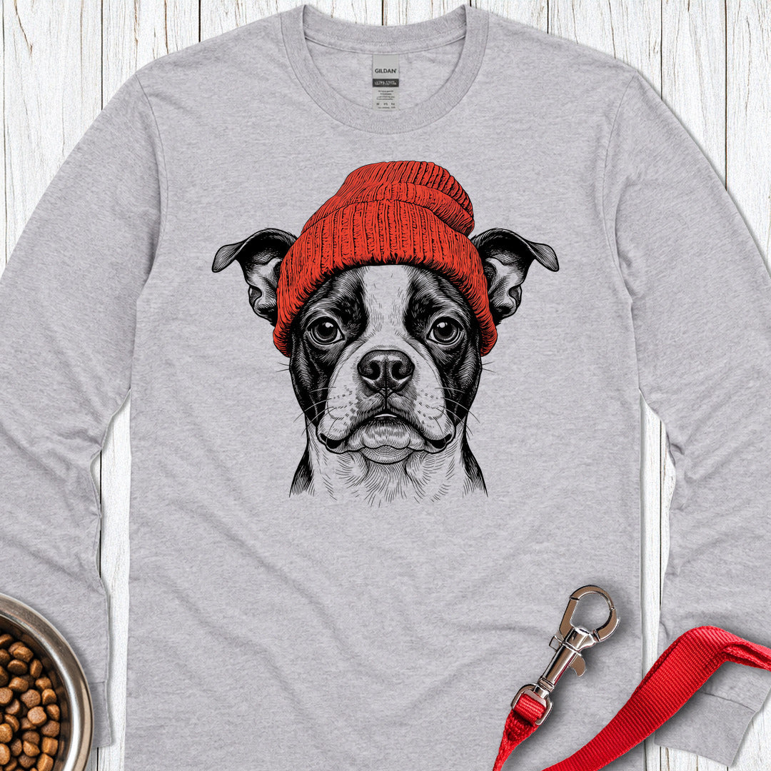 Boston Terrier Beanie Long Sleeve Shirt Gift For Dog Lover