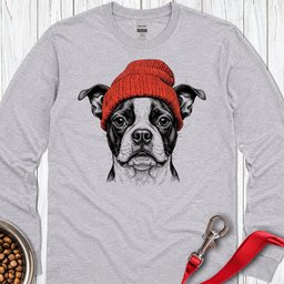 Boston Terrier Beanie Long Sleeve Shirt Gift For Dog Lover