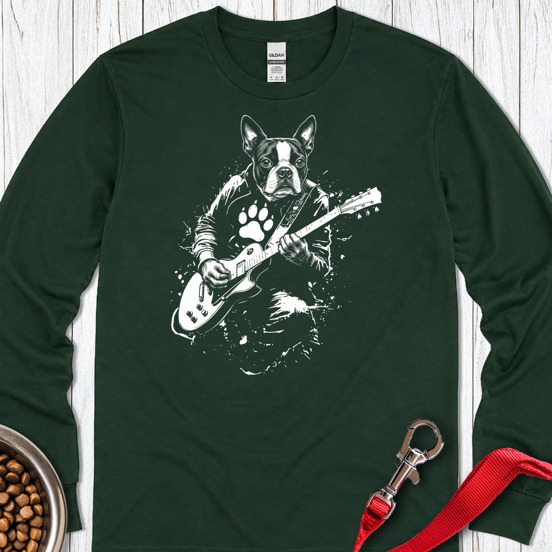 Boston Terrier Guitar Long Sleeve Shirt Gift For Dog Lover