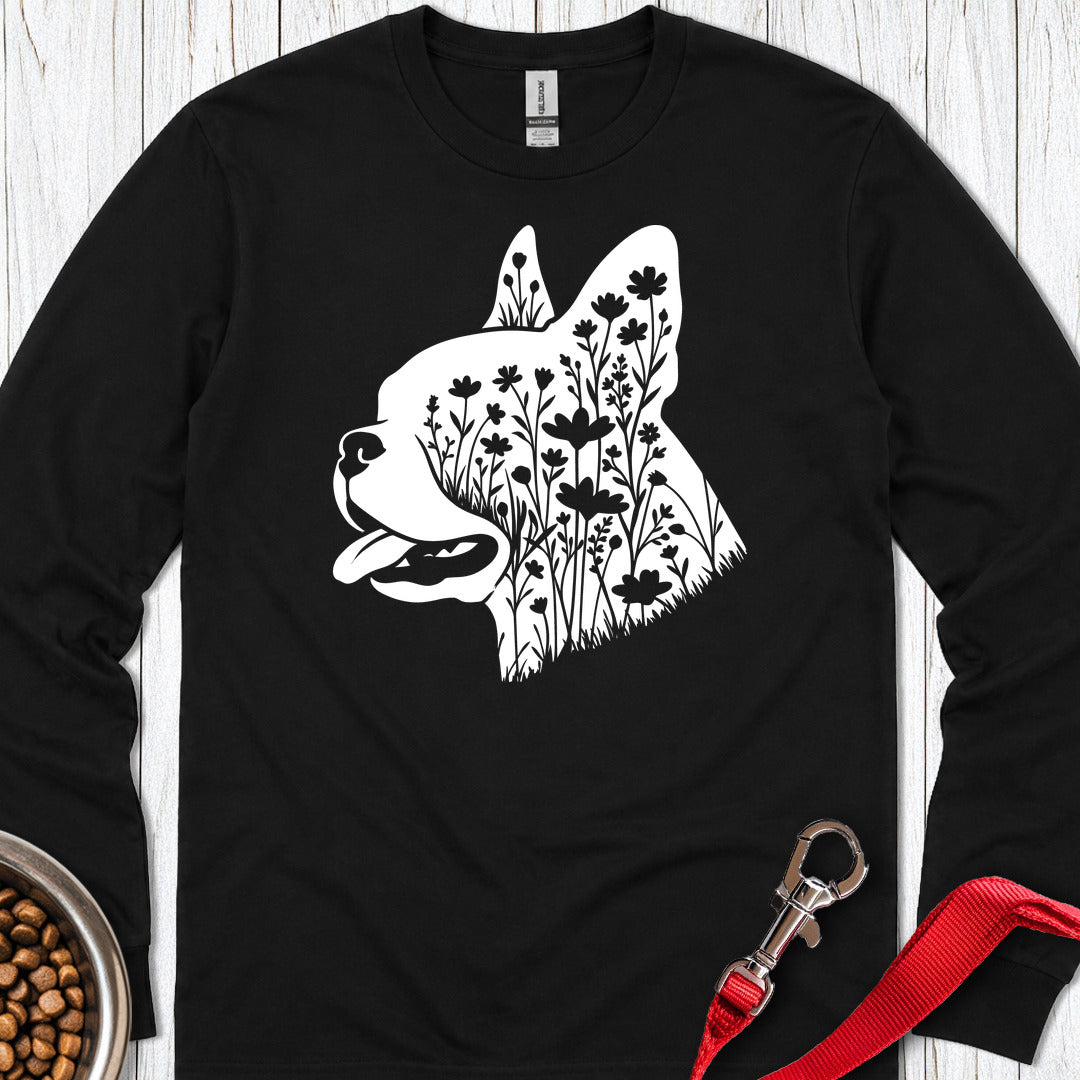 Boston Terrier Flowers Long Sleeve Shirt Gift For Dog Lover