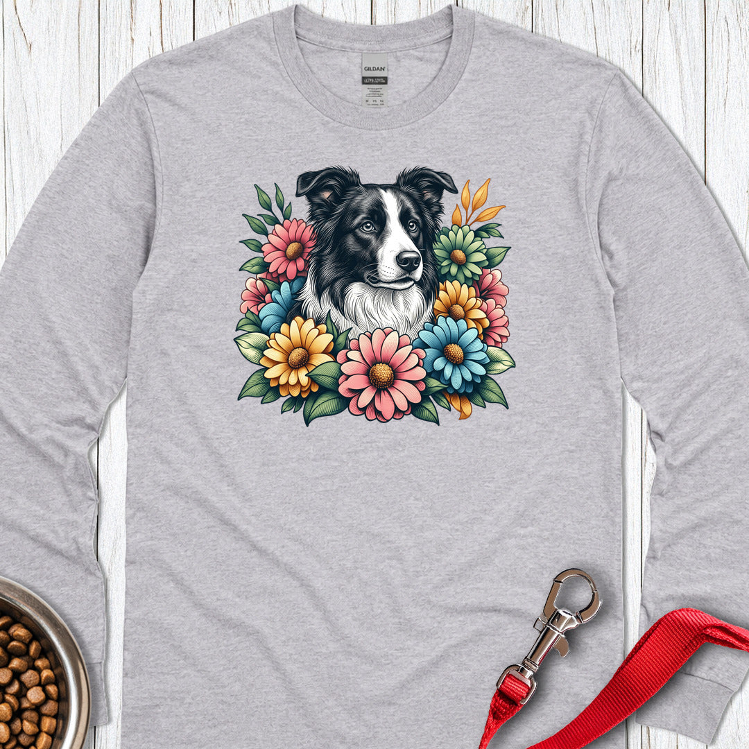 Border Collie Flowers Long Sleeve Shirt Gift For Dog Lover