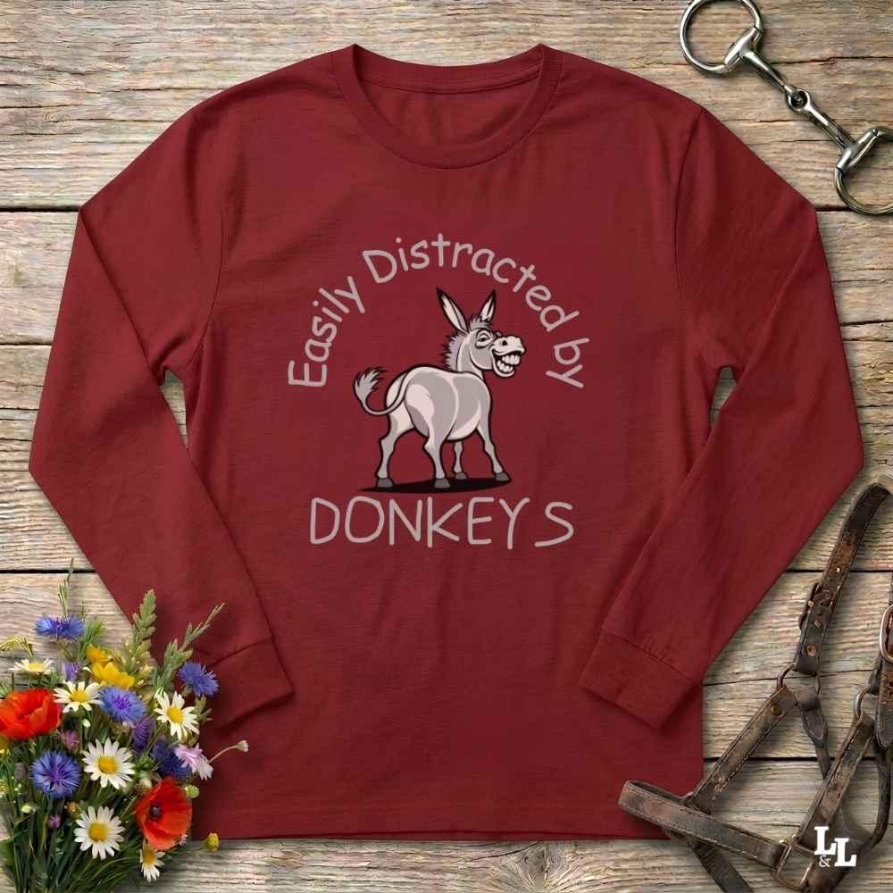 Easily Distracted By Donkeys Long Sleeve Tee Gift For Horse Lover