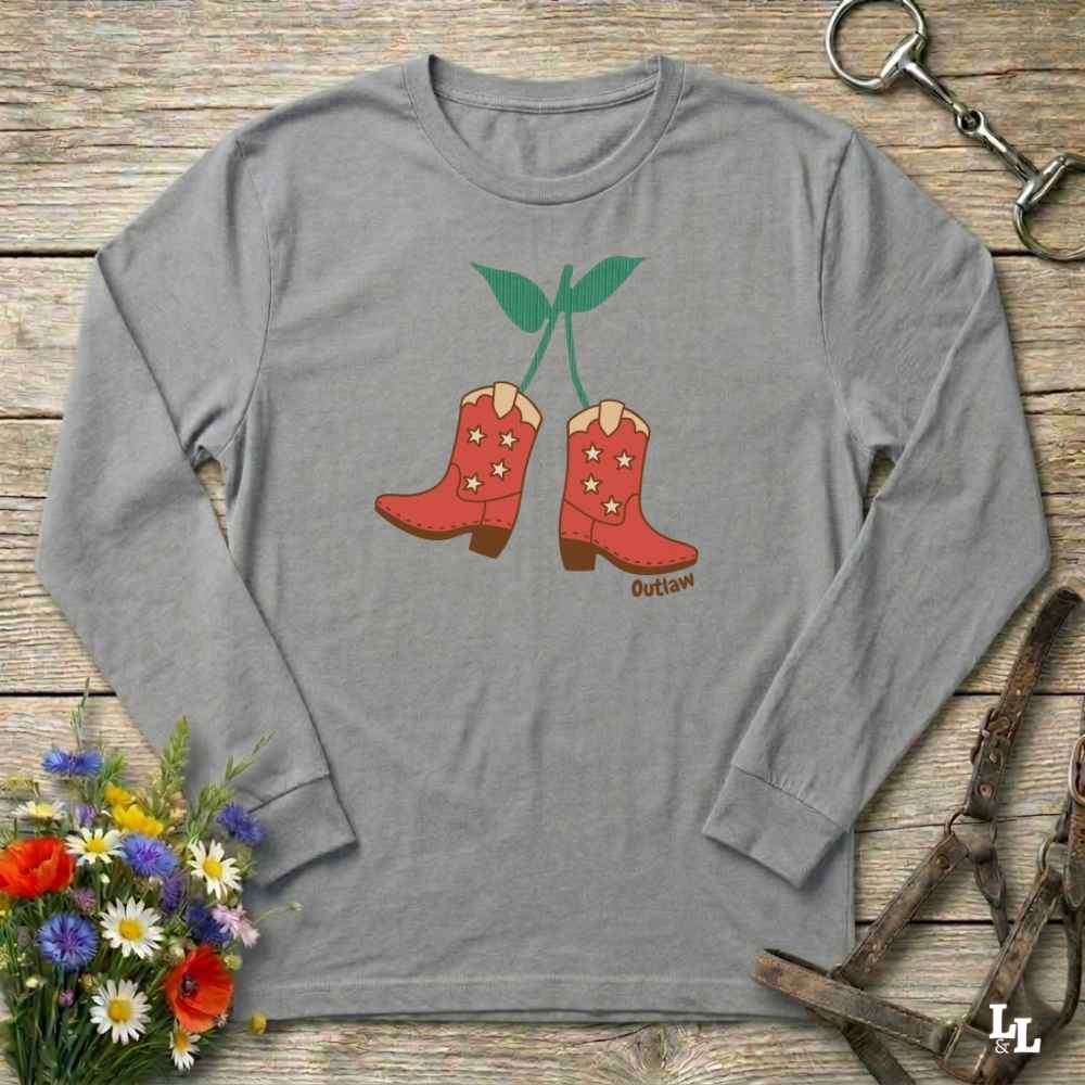 Cherry Cowboy Boots Long Sleeve Tee Gift For Horse Lover