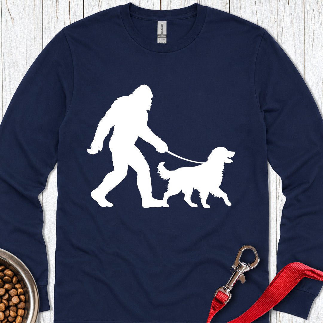 Bigfoot Walking Golden Retriever Long Sleeve Shirt Gift For Dog Lover