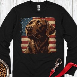 Chocolate Lab USA Flag Long Sleeve Shirt Gift For Dog Lover