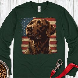 Chocolate Lab USA Flag Long Sleeve Shirt Gift For Dog Lover
