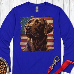 Chocolate Lab USA Flag Long Sleeve Shirt Gift For Dog Lover