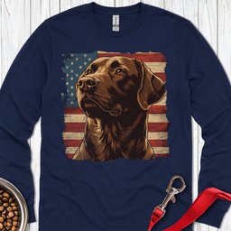 Chocolate Lab USA Flag Long Sleeve Shirt Gift For Dog Lover