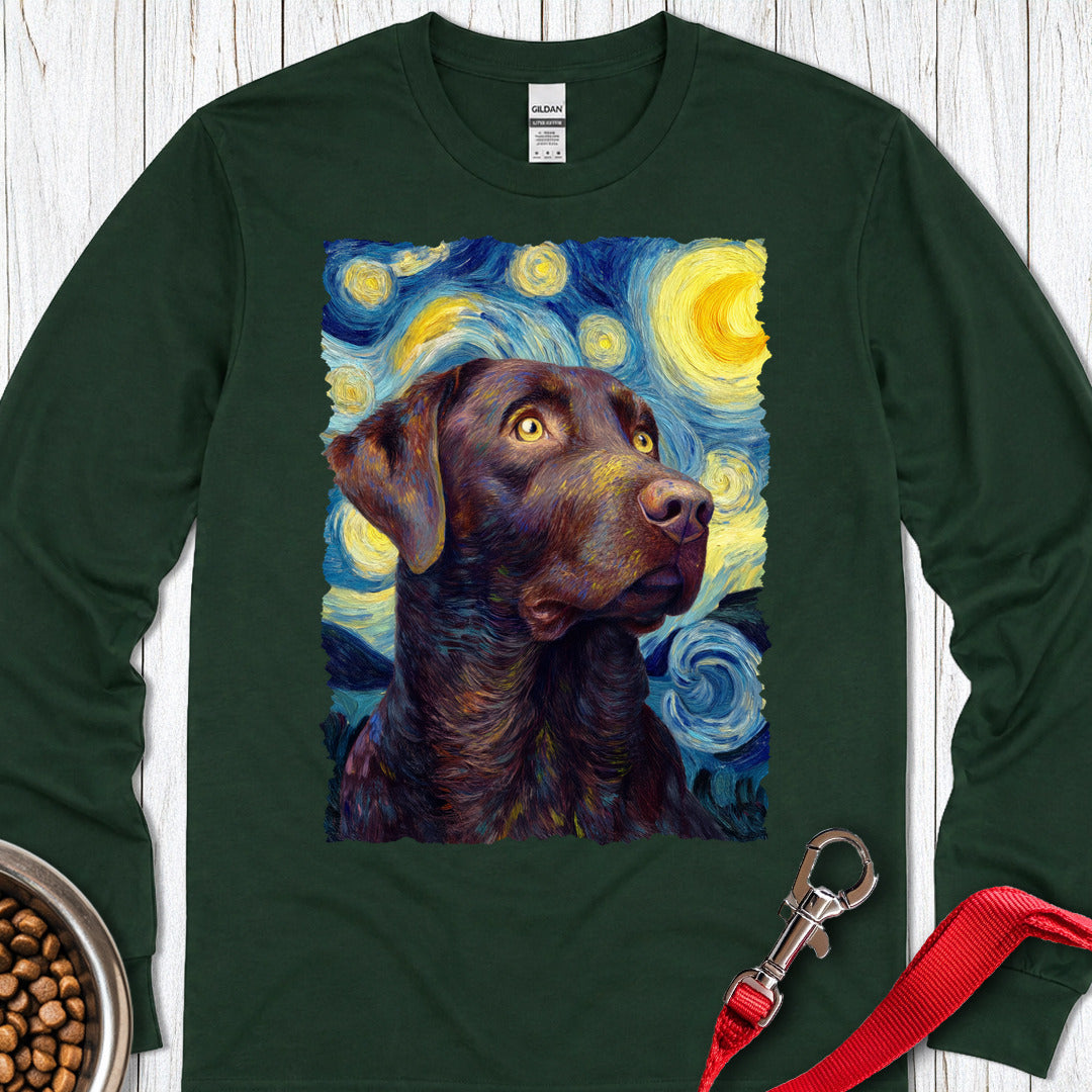 Chocolate Labrador Starry Night Long Sleeve Shirt Gift For Dog Lover