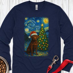Chocolate Labrador Christmas Van Gogh Long Sleeve Shirt Gift For Dog Lover