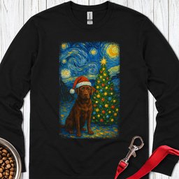 Chocolate Labrador Christmas Van Gogh Long Sleeve Shirt Gift For Dog Lover