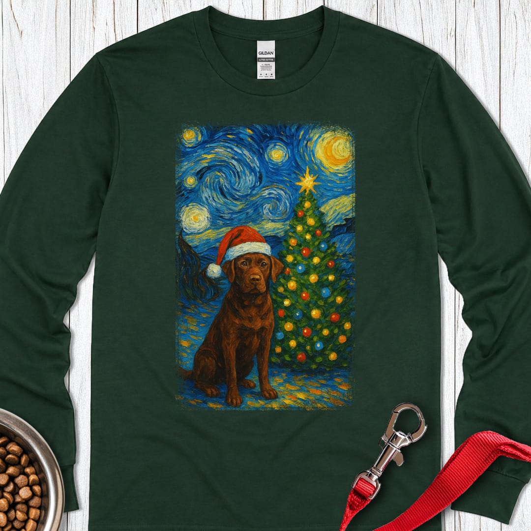 Chocolate Labrador Christmas Van Gogh Long Sleeve Shirt Gift For Dog Lover