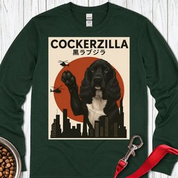 Cockerzilla Black White Cocker Spaniel Long Sleeve Shirt Gift For Dog Lover