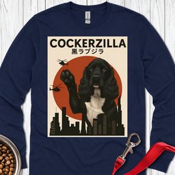 Cockerzilla Black White Cocker Spaniel Long Sleeve Shirt Gift For Dog Lover