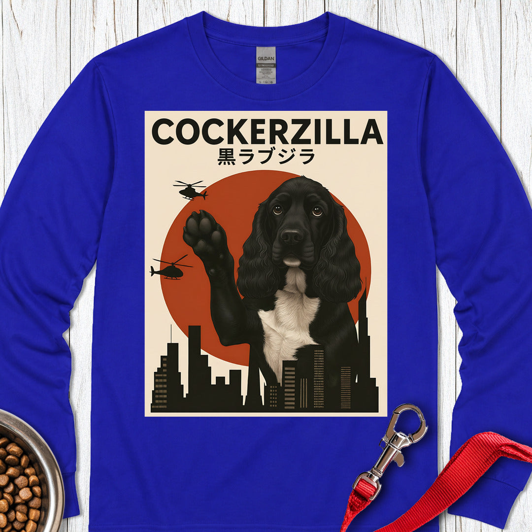 Cockerzilla Black White Cocker Spaniel Long Sleeve Shirt Gift For Dog Lover