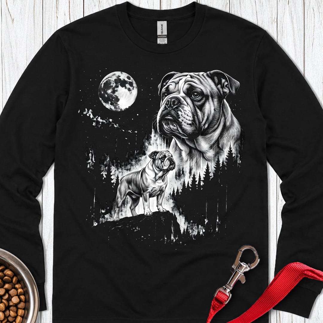 English Bulldog Moonlight Long Sleeve Shirt Gift For Dog Lover