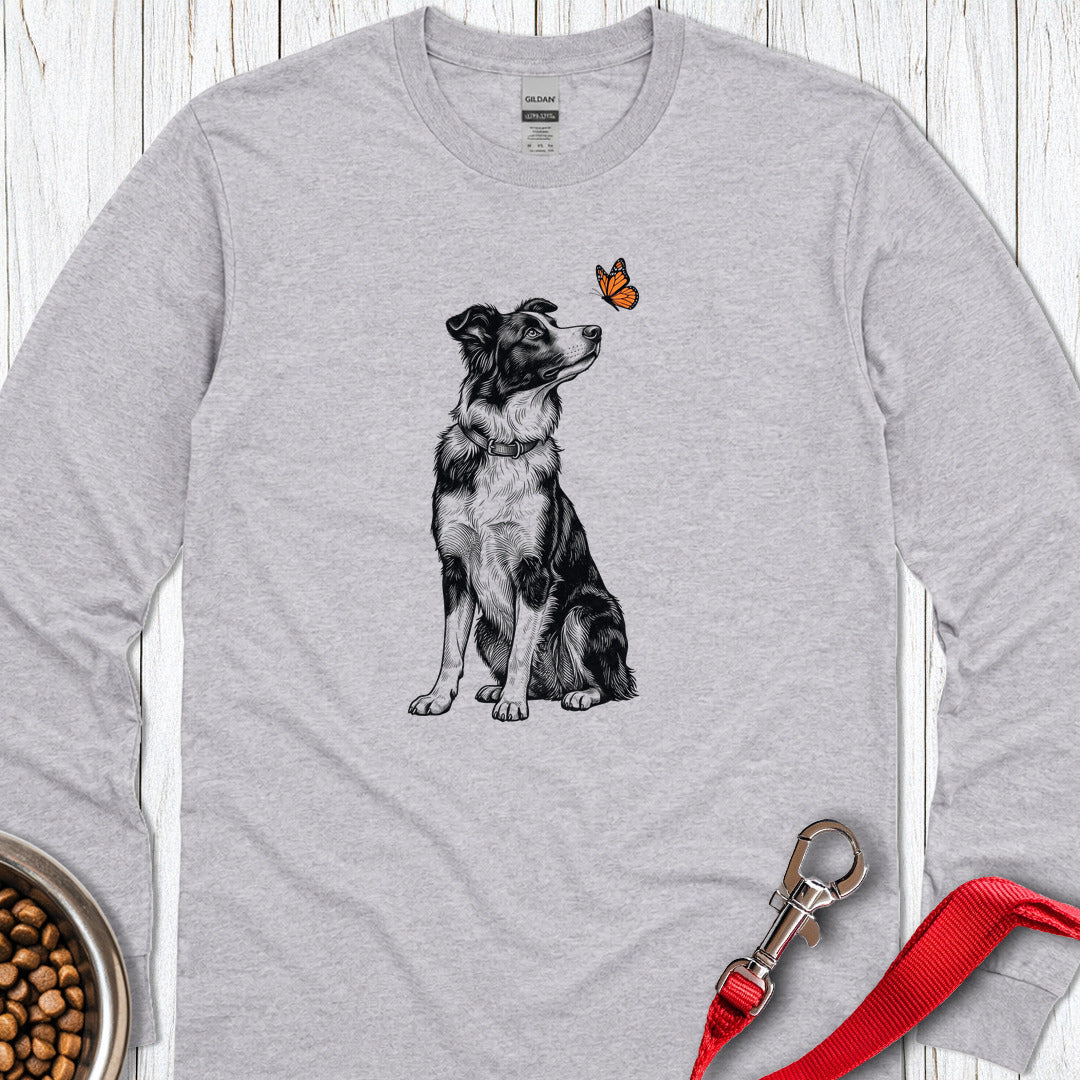 Border Collie Butterfly Long Sleeve Shirt Gift For Dog Lover